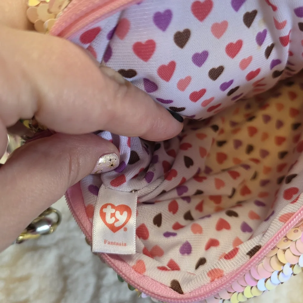 TY Fantasia Unicorn Sequin Crossbody Purse Pink Gold Kids Bag